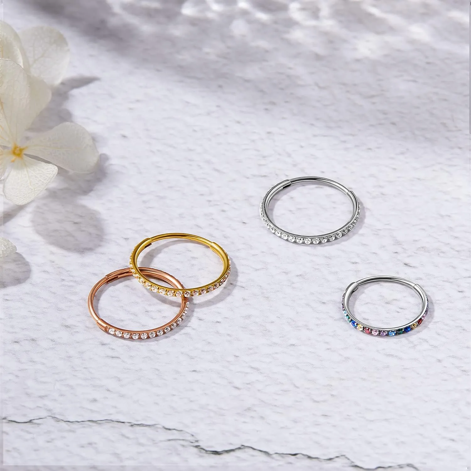 MissNity 20G, 18G, 16G, 14G Hinged Nose Rings Hoop with Gem in 316L Surgical Steel, Septum Clicker Cartilage Earrings Conch Daith Helix Rook Ear Lobe Piercing Jewelry, Diameter 6mm to 12mm