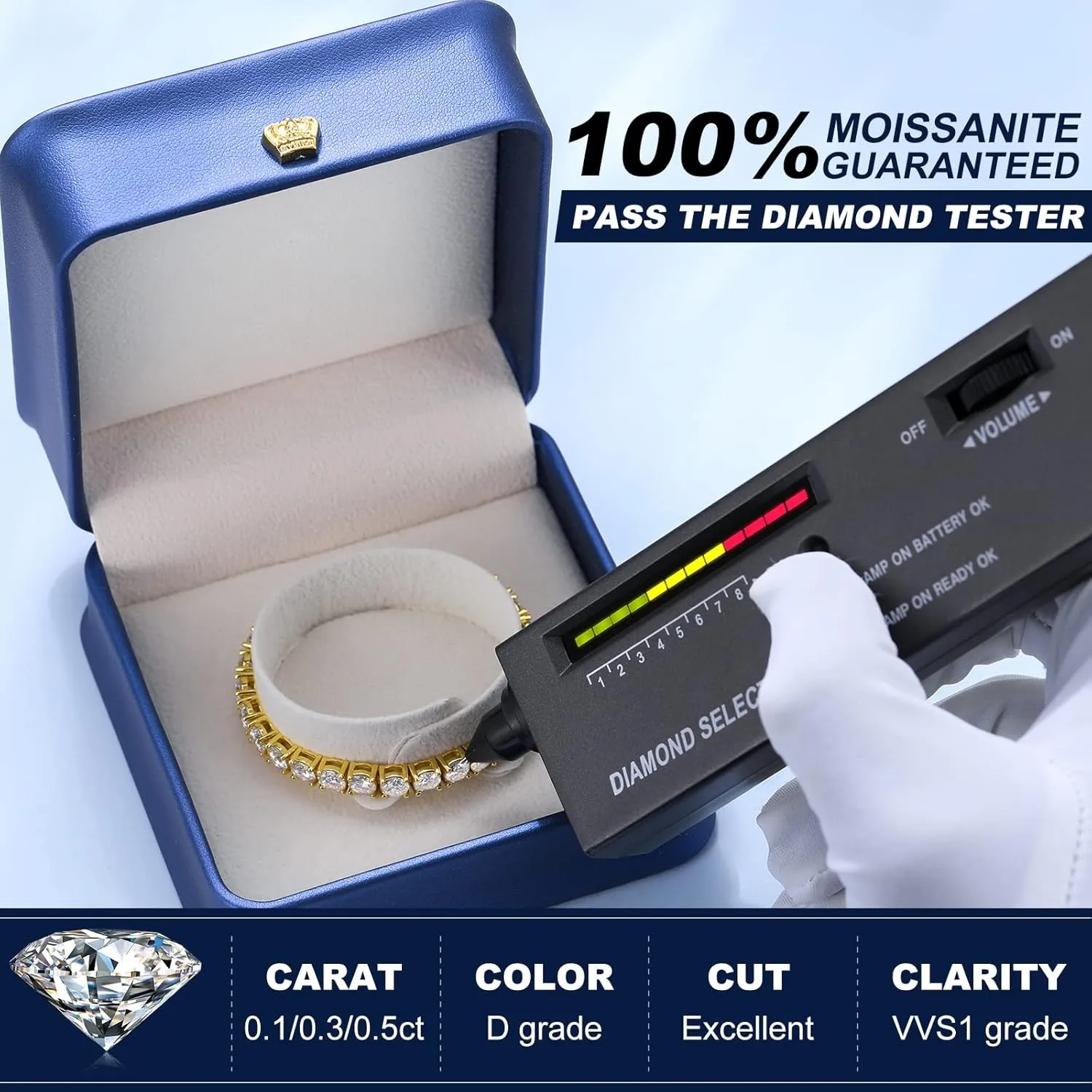 Moissanite Bracelet for Women 2/3/4/5MM Moissanite Tennis Bracelet Men 18K Gold Plated S925 Sterling Silver Bracelets 2.11-21.0CT D Color VVS1 Round Simulated Diamond Bracelets 6-8.5Inch Tennis Chain