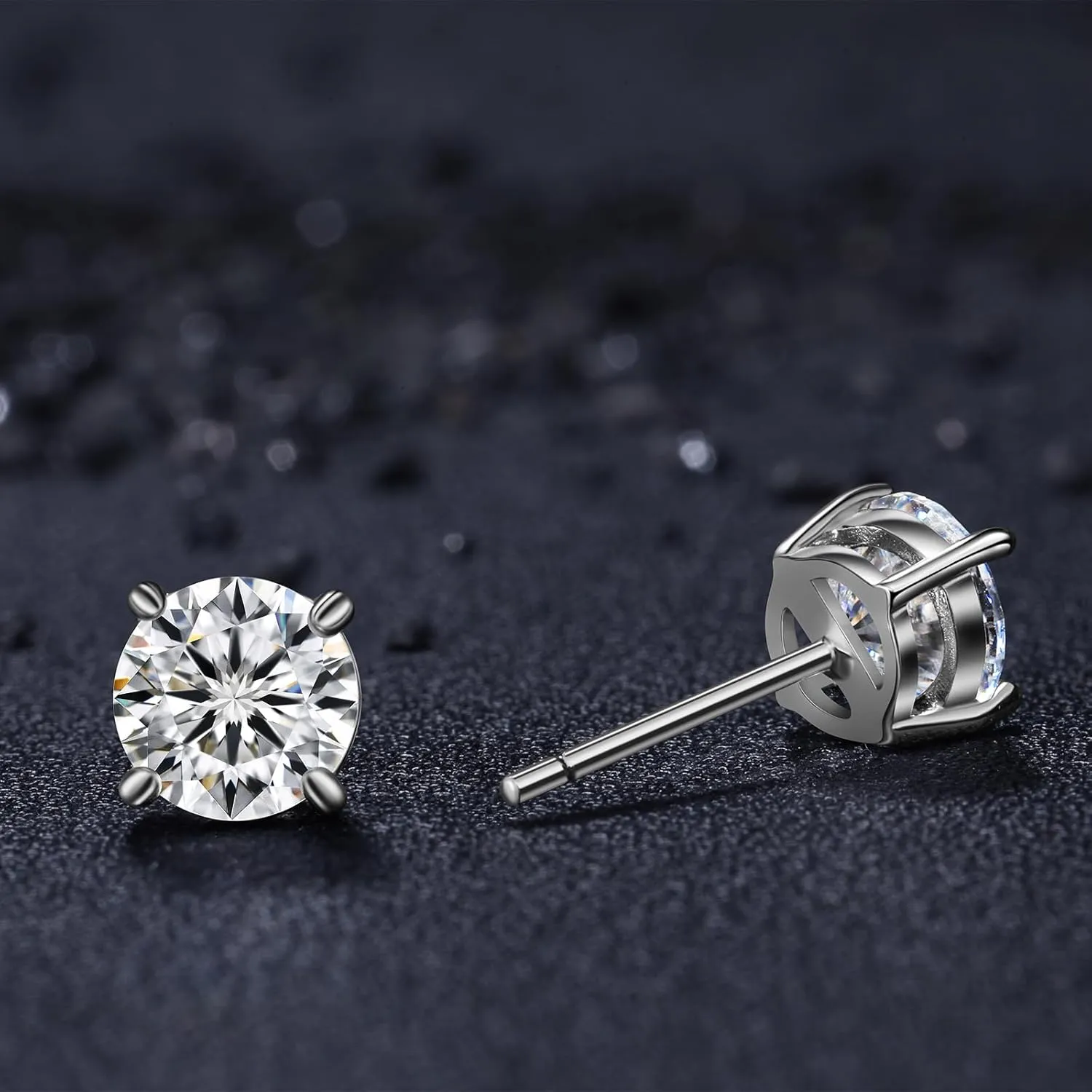 Moissanite Earrings for Women - 0.1 Ct - 1 Ct D Color VVS1 Round Cut Lab Grown Diamond Stud Earrings for Women - 925 Sterling Silver Stud Earrings - Valentines Day Gifts Mothers Day Gifts for Mom Her