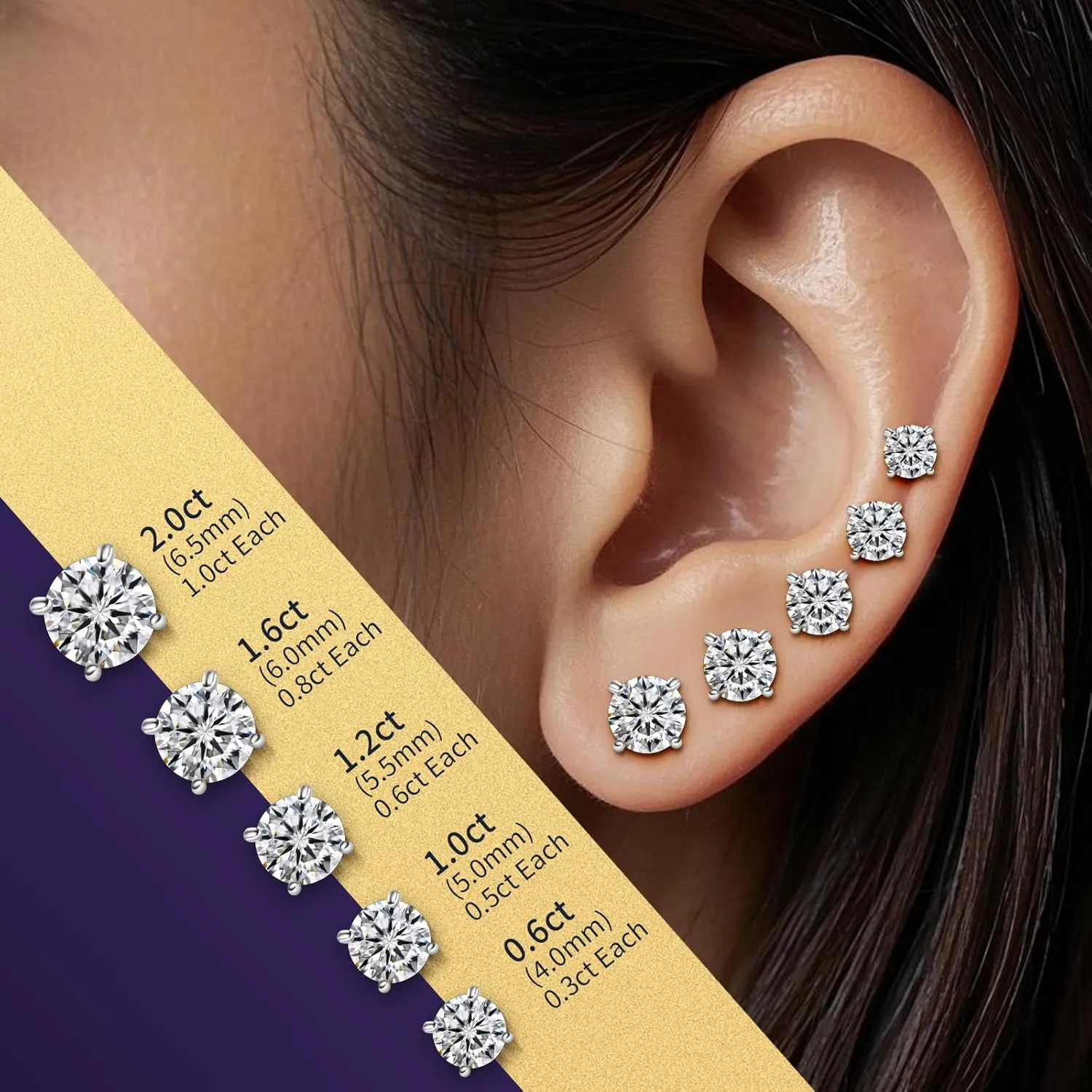 Moissanite Earrings for Women - 0.1 Ct - 1 Ct D Color VVS1 Round Cut Lab Grown Diamond Stud Earrings for Women - 925 Sterling Silver Stud Earrings - Valentines Day Gifts Mothers Day Gifts for Mom Her
