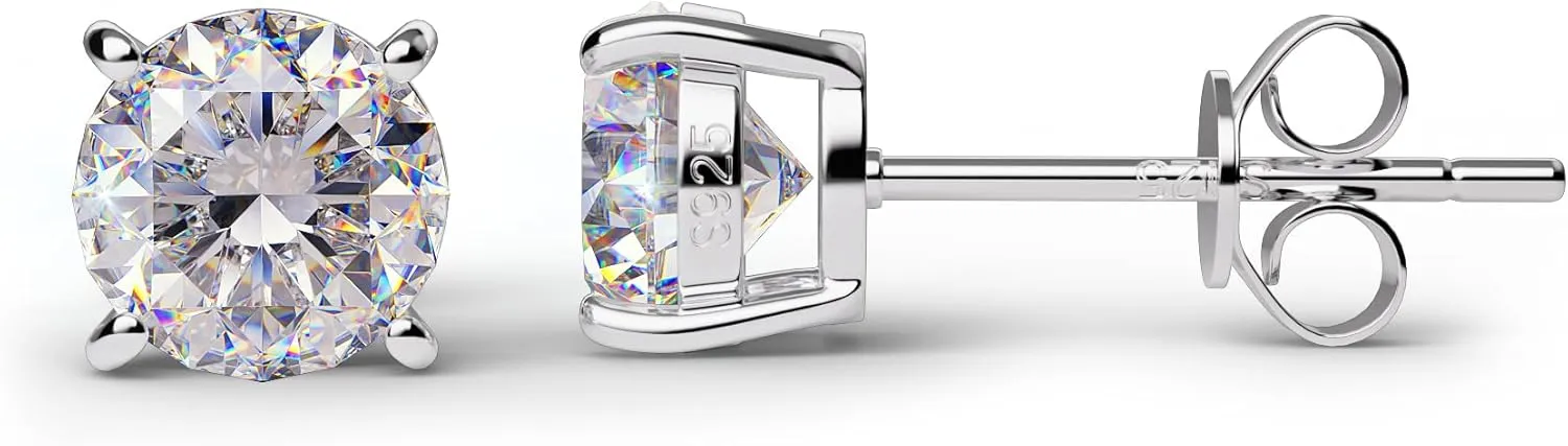 Moissanite Earrings for Women - 0.1 Ct - 1 Ct D Color VVS1 Round Cut Lab Grown Diamond Stud Earrings for Women - 925 Sterling Silver Stud Earrings - Valentines Day Gifts Mothers Day Gifts for Mom Her