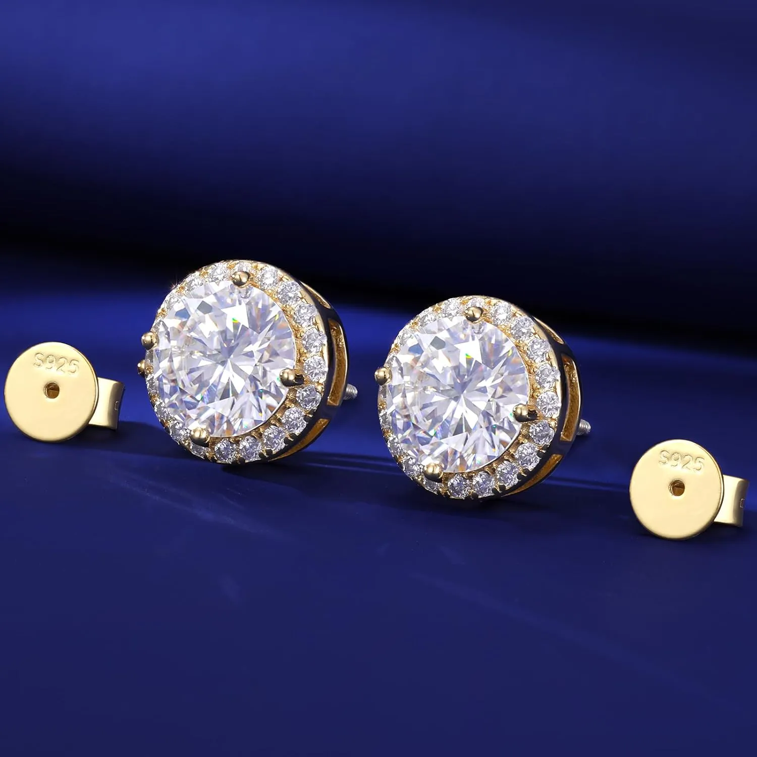 Moissanite Halo Earrings Stud Screw Back 0.2-8.0ct 3-10mm 18K White Gold Plated 925 Sterling Silver Lab Round Cut Brilliant Moissanite Halo Earrings for Women Men