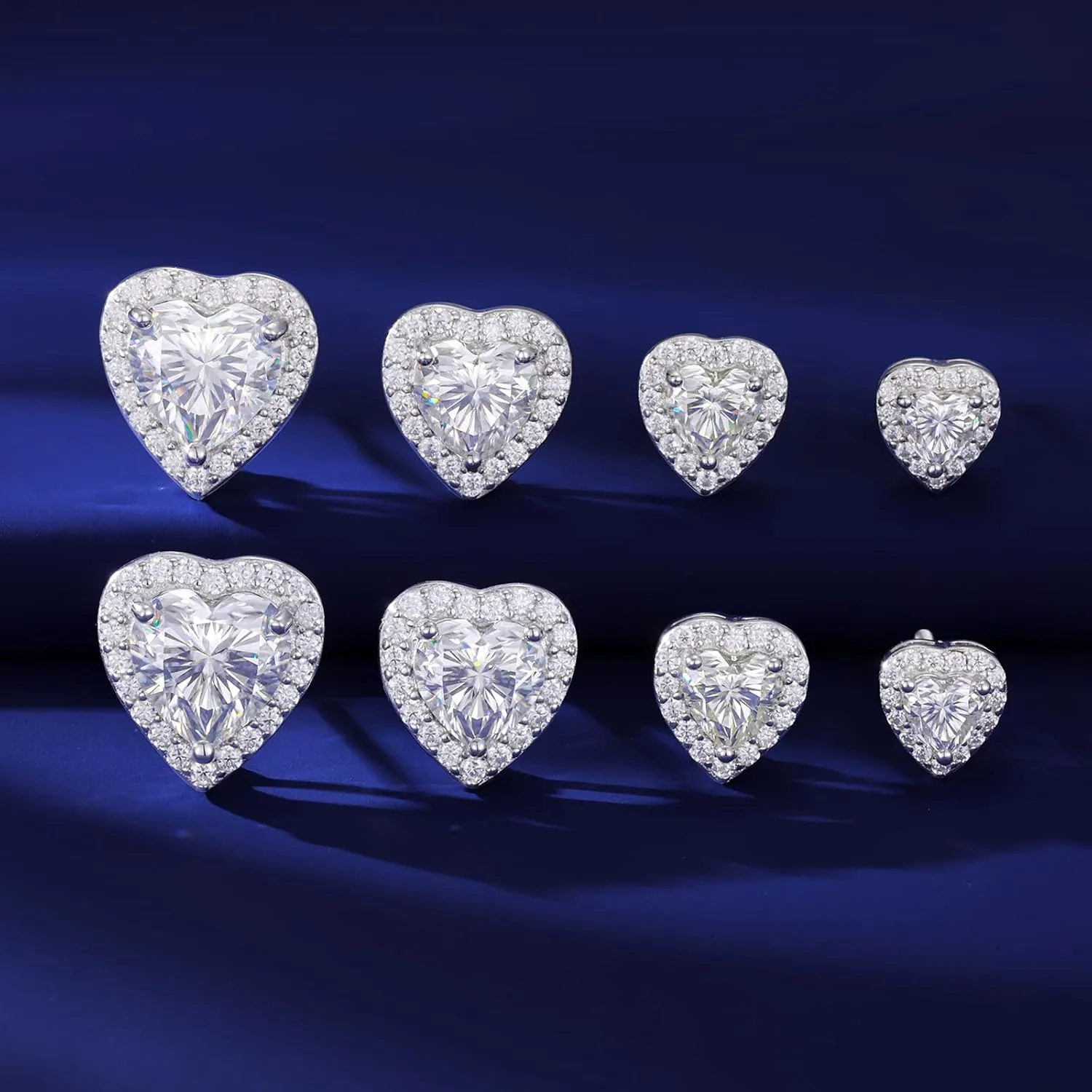 Moissanite Heart Earrings Stud Screw Back 0.3-2.0ct 4-8mm 18K White Gold Plated 925 Sterling Silver Moissanite Halo Stud Earrings for Women