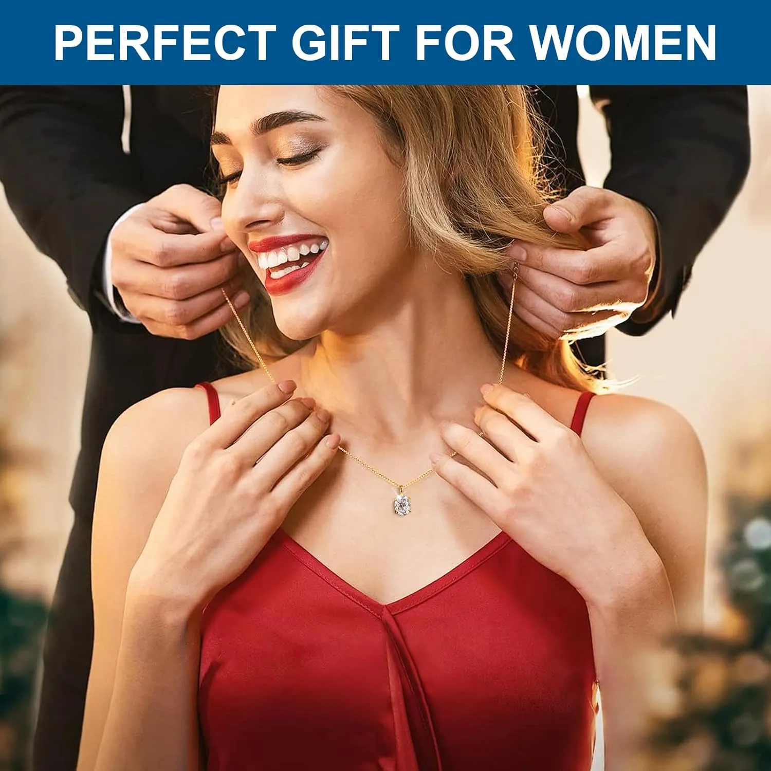 Moissanite Oval Necklace for Women, 1/2/3 Carat Lab Created Diamond Pendant 18K White Gold Plated 925 Sterling Silver Necklace Moissanite Pendant Diamond Solitaire Necklace for Mom/Wife Jewelry Gift