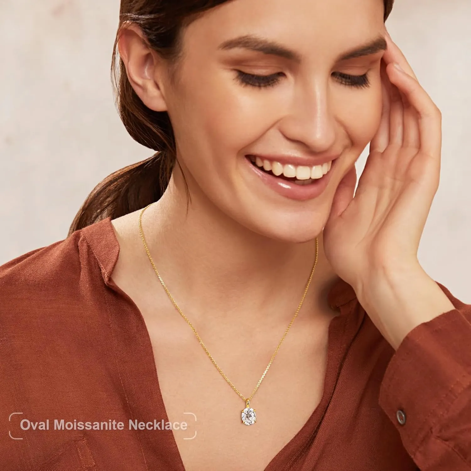 Moissanite Oval Necklace for Women, 1/2/3 Carat Lab Created Diamond Pendant 18K White Gold Plated 925 Sterling Silver Necklace Moissanite Pendant Diamond Solitaire Necklace for Mom/Wife Jewelry Gift