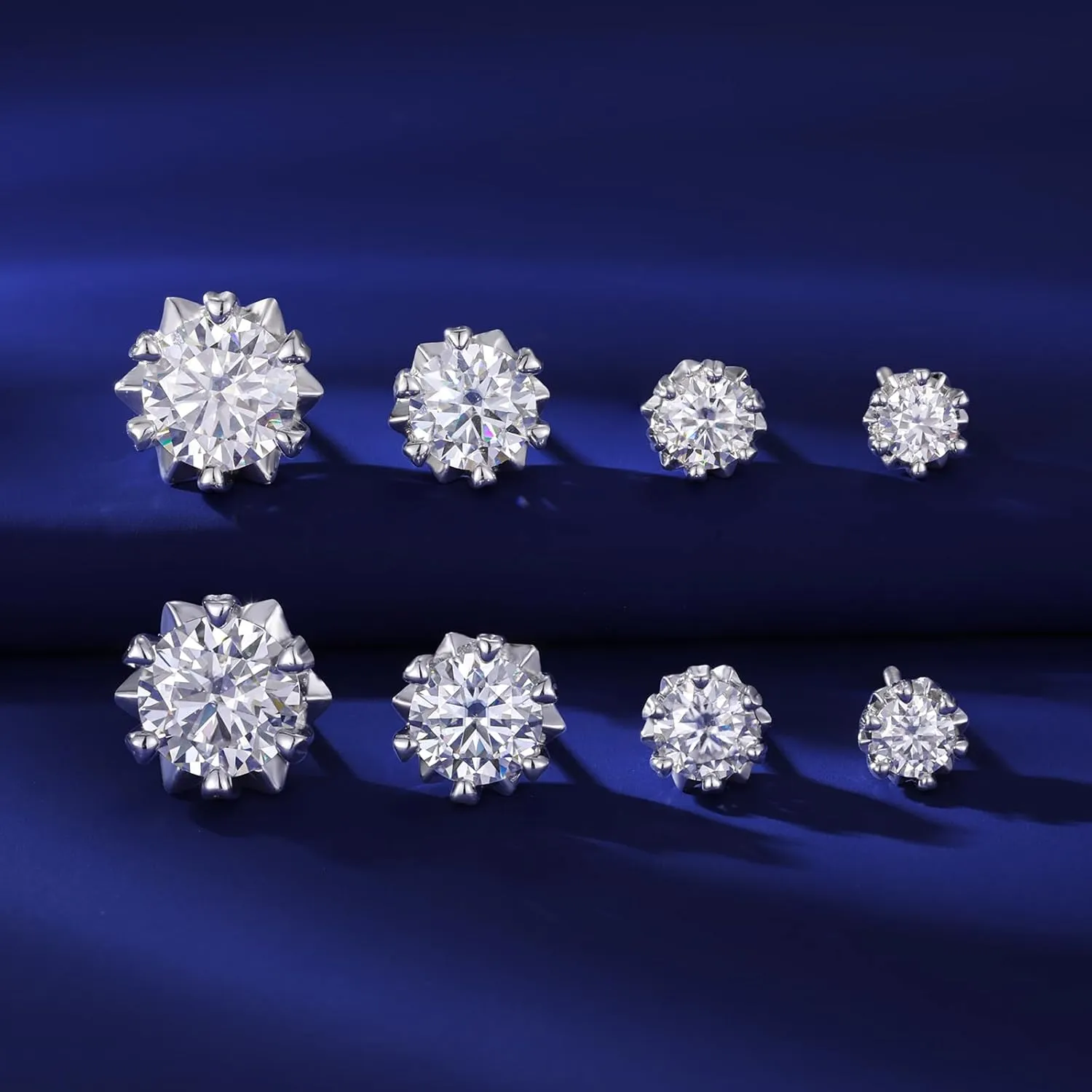 Moissanite Snowflake Stud Earrings Screw Back for Women 0.6-2.0ct 4-8mm 18K White/Gold Plated 925 Sterling Silver D Color VVS1 Clarity Moissanite Heart Earrings