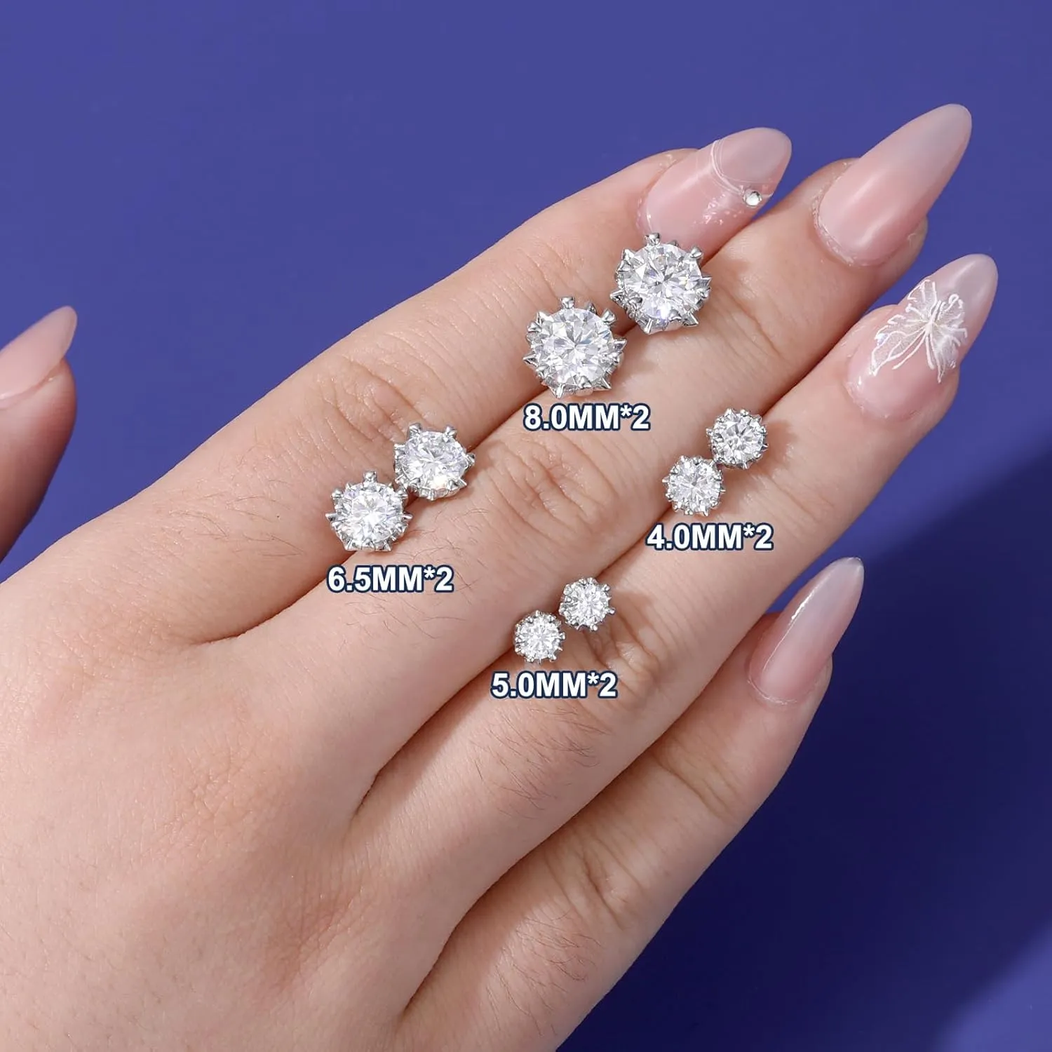 Moissanite Snowflake Stud Earrings Screw Back for Women 0.6-2.0ct 4-8mm 18K White/Gold Plated 925 Sterling Silver D Color VVS1 Clarity Moissanite Heart Earrings