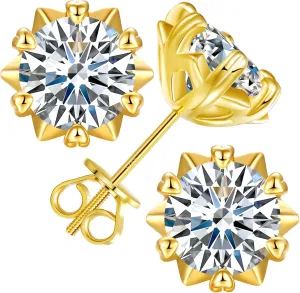 Moissanite Snowflake Stud Earrings Screw Back for Women 0.6-2.0ct 4-8mm 18K White/Gold Plated 925 Sterling Silver D Color VVS1 Clarity Moissanite Heart Earrings