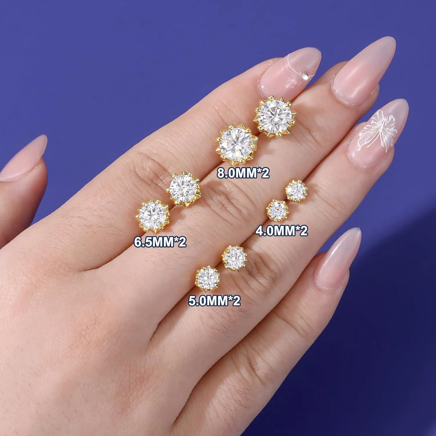 Moissanite Snowflake Stud Earrings Screw Back for Women 0.6-2.0ct 4-8mm 18K White/Gold Plated 925 Sterling Silver D Color VVS1 Clarity Moissanite Heart Earrings
