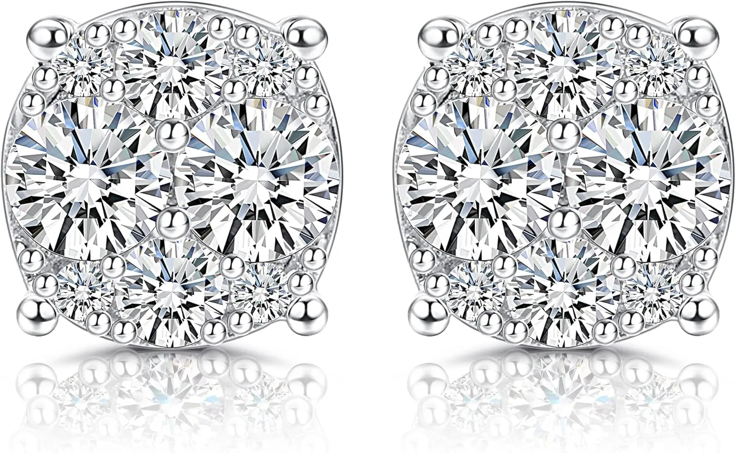 Moissanite Stud Earrings 18K White Gold Plated 925 Sterling Silver Moissanite Stud Earrings with Silicone Back for Women Men 1/2Ct Brilliant Round Cut D Color VVS1 Clarity
