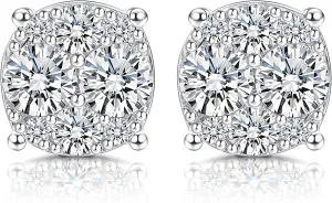 Moissanite Stud Earrings 18K White Gold Plated 925 Sterling Silver Moissanite Stud Earrings with Silicone Back for Women Men 1/2Ct Brilliant Round Cut D Color VVS1 Clarity