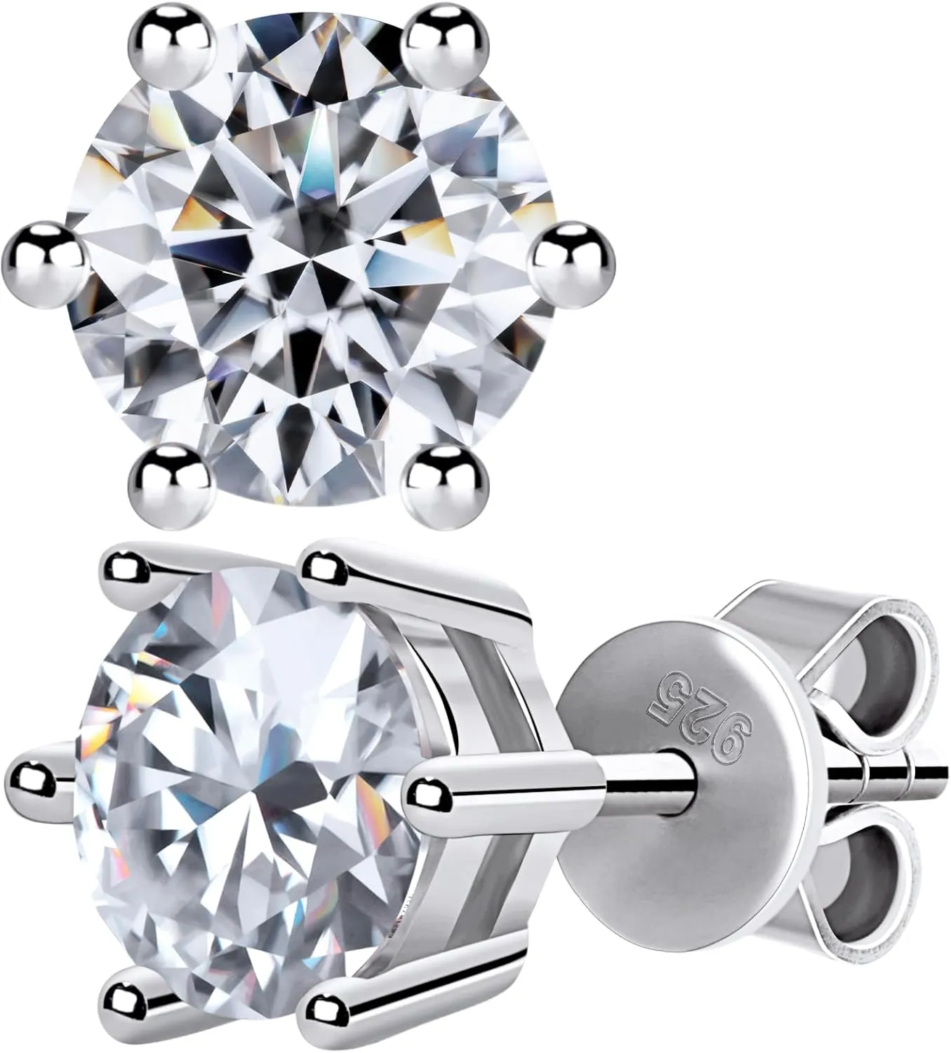 Moissanite Stud Earrings for Women Men, Nickel Free S925 Sterling Silver Hypoallergenic Earrings, 1ct - 2ct D Color VVS1 Clarity Brilliant Round Cut Lab Created Diamond Earring Set Promise Birthday Christmas Gift