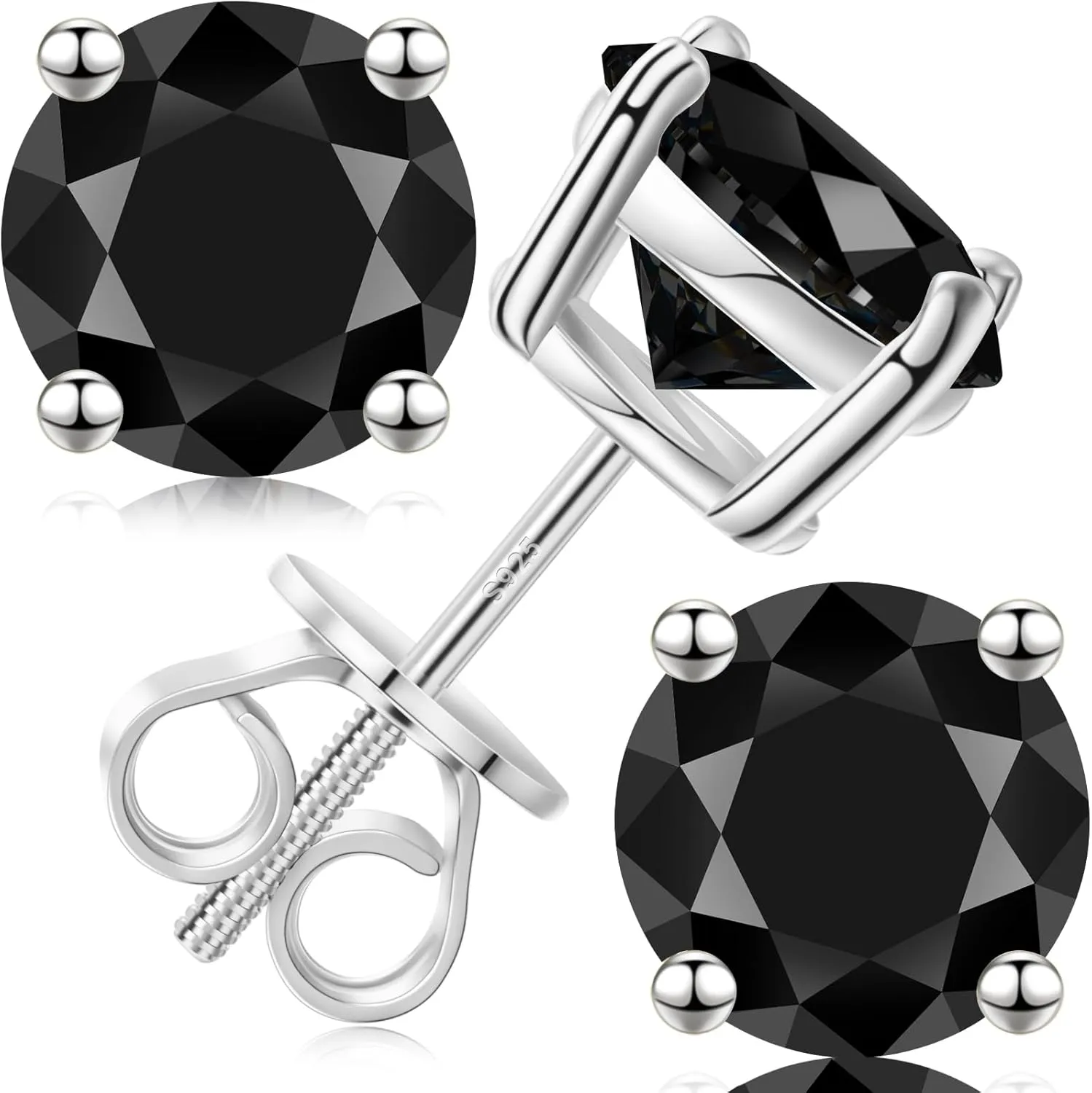Moissanite Stud Earrings Screw Back 3-10mm 0.2ct-8.0ct 18K White Yellow Rose Gold Plated S925 Sterling Silver Round Cut D Color VVS1 Lab Created Moissanite Earrings for Women Men
