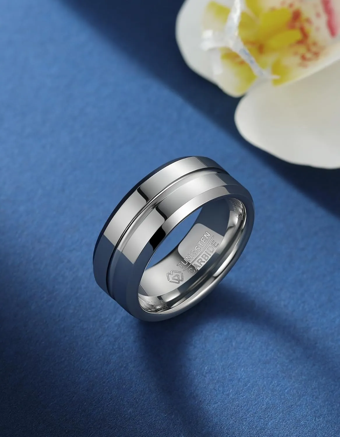 MomentWish 8mm Tungsten Wedding Rings, Anniversary Day Gift for Him, Moissanite Engagement Ring for Men, Silver/Black Tungsten Eternity Band