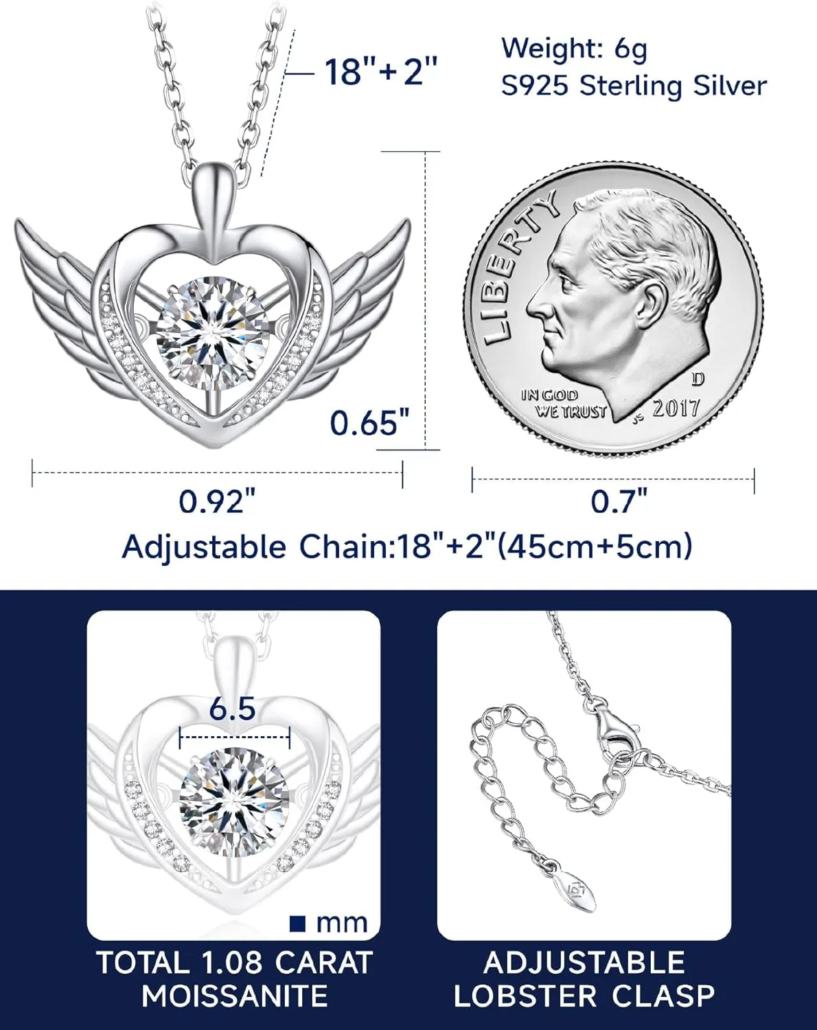 MomentWish Heart Necklace for Women, Sparkling Gift for Her, 1Carat Moissanite Heart Pendent for Her, 925 Sterling Silver Dance Necklace for Anniversary Christmas Valentines