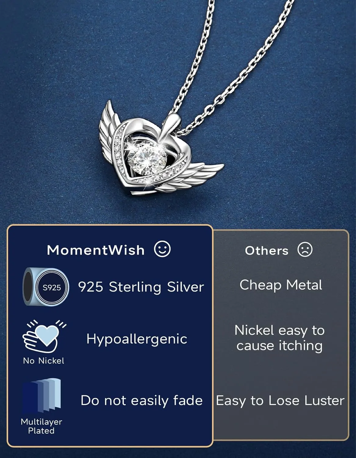 MomentWish Heart Necklace for Women, Sparkling Gift for Her, 1Carat Moissanite Heart Pendent for Her, 925 Sterling Silver Dance Necklace for Anniversary Christmas Valentines