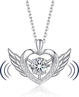 MomentWish Heart Necklace for Women, Sparkling Gift for Her, 1Carat Moissanite Heart Pendent for Her, 925 Sterling Silver Dance Necklace for Anniversary Christmas Valentines