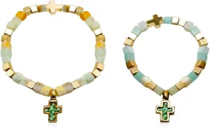 Mommy and Me Bracelets - Matching Bracelet Set for Mother Daughter Gift for Women Friendship Family Jewelry Cute Charm Smile, Heart, Cross