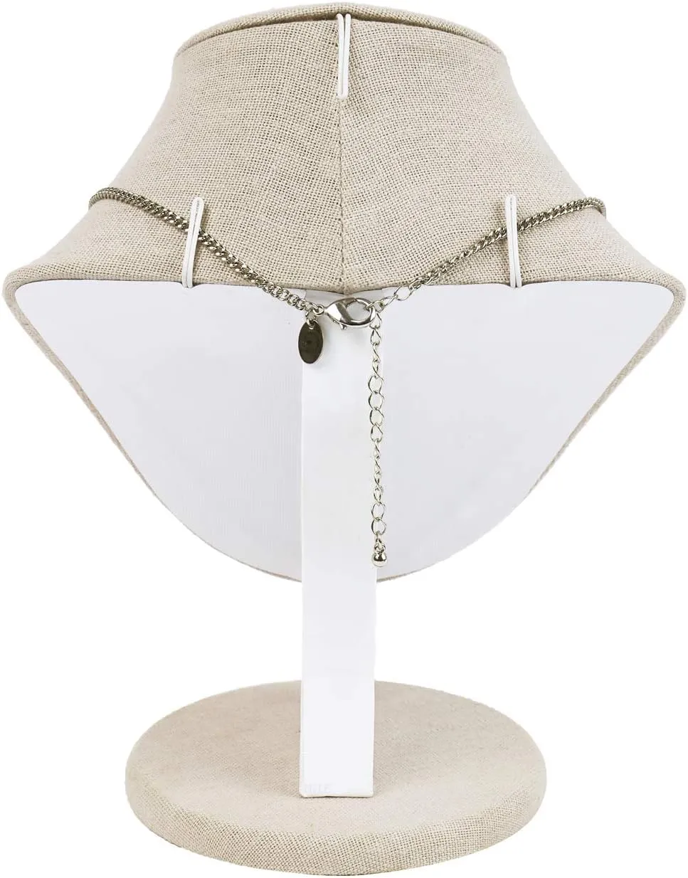 MOOCA Linen Covered Wood Jewelry Display Necklace Chain Jewelry Bust Stand, Necklace Display Mannequin Bust, 8 7/8" in Height, Tan Linen