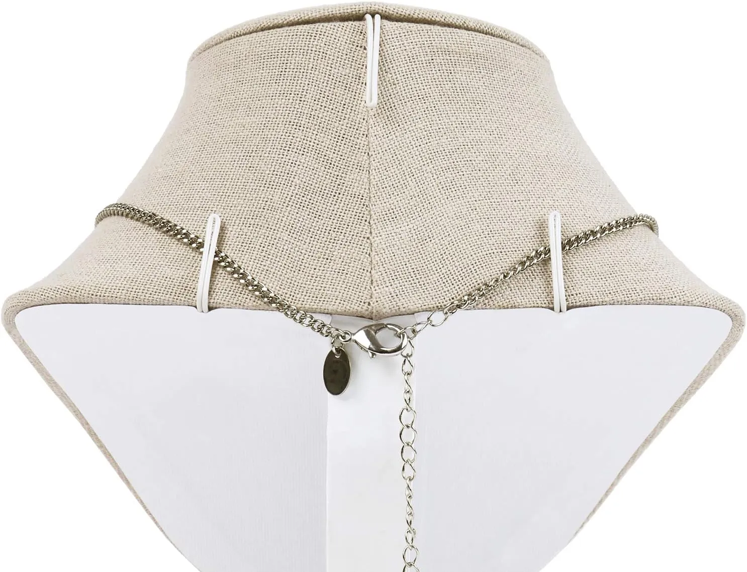 MOOCA Linen Covered Wood Jewelry Display Necklace Chain Jewelry Bust Stand, Necklace Display Mannequin Bust, 8 7/8" in Height, Tan Linen
