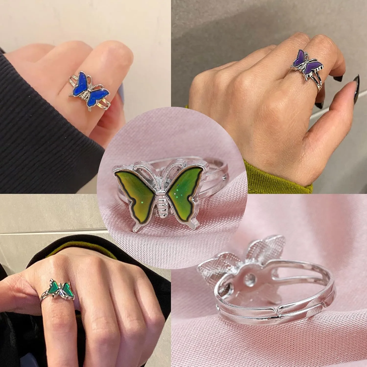 Mood Ring Love Heart Color Changing Emotional Feeling Adjustable Size Mood Rings 2pcs(Love Heart)