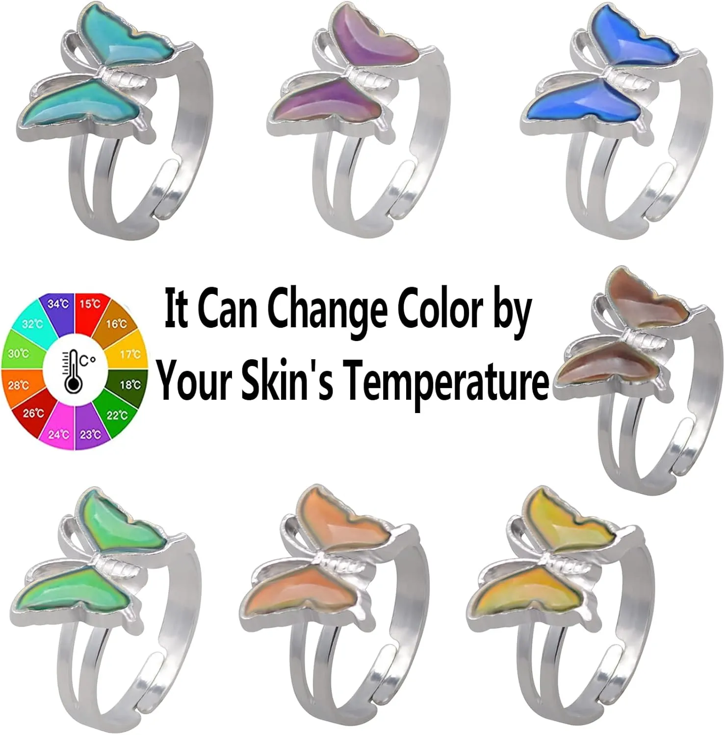 Mood Ring Love Heart Color Changing Emotional Feeling Adjustable Size Mood Rings 2pcs(Love Heart)