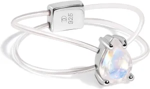 Moon Magic - Authentic Rainbow Moonstone Floating Gemstone Ring with Stretchy Invisible Band/ 925 Sterling Silver - 18K Rose and Yellow Gold Natural June Birthstone Rings for Women/Genuine Jewelry
