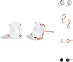 Moon Magic - Authentic Sterling Silver Moonstone Earrings - 18k Rose & Yellow Gold - Real Moonstone Jewelry