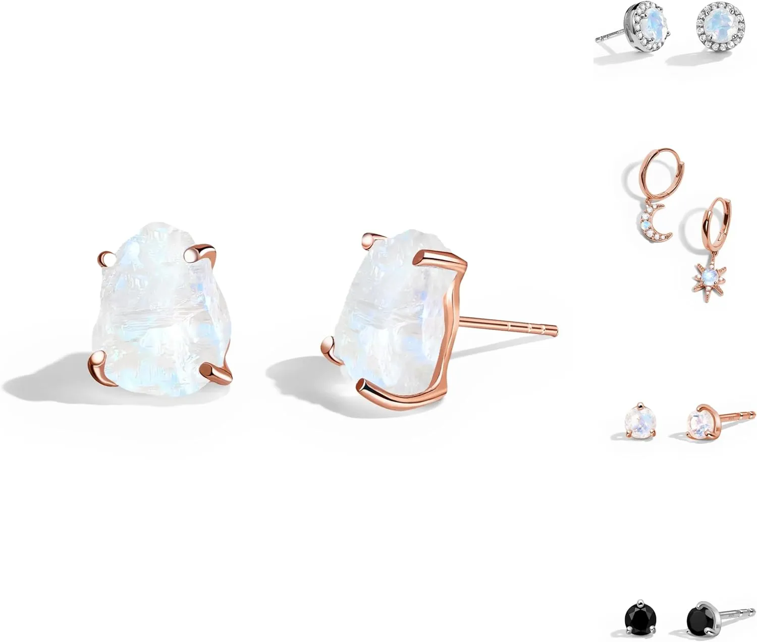 Moon Magic - Authentic Sterling Silver Moonstone Earrings - 18k Rose & Yellow Gold - Real Moonstone Jewelry