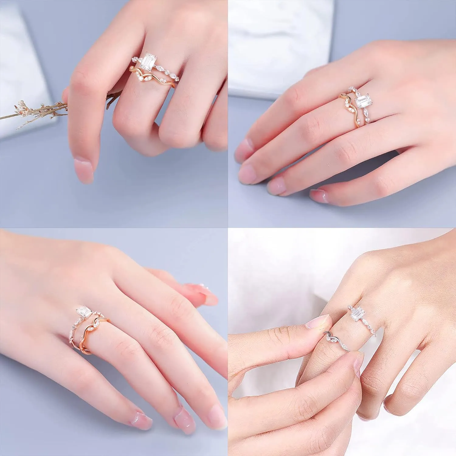 MOOSEA Unique Moissanite Curved Wedding Band for Women, D Color VVS1 Clarity Lab Created Moissanite Stackable Rings 14K White Yellow Rose Gold Vermeil Moissanite Marquise Contour Band for Women Gifts