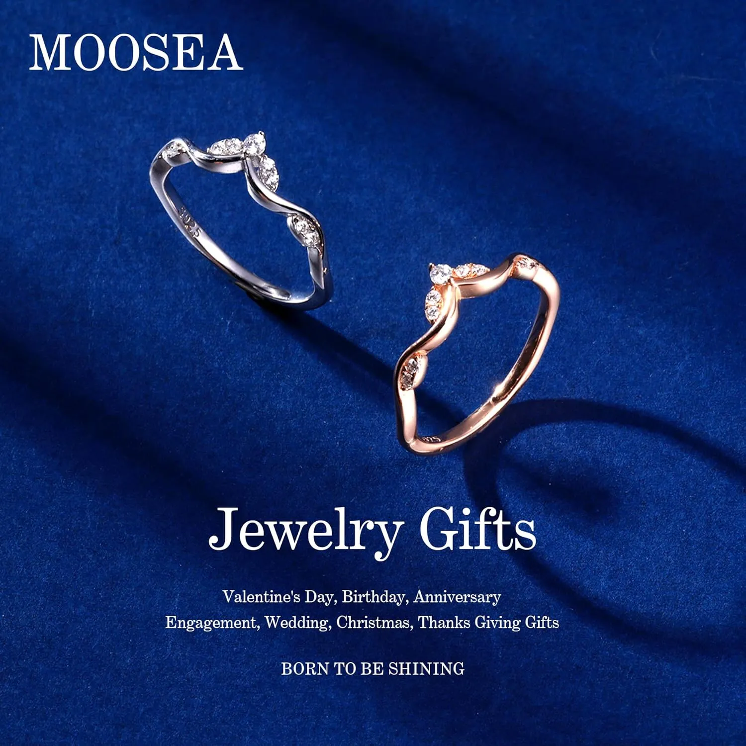 MOOSEA Unique Moissanite Curved Wedding Band for Women, D Color VVS1 Clarity Lab Created Moissanite Stackable Rings 14K White Yellow Rose Gold Vermeil Moissanite Marquise Contour Band for Women Gifts