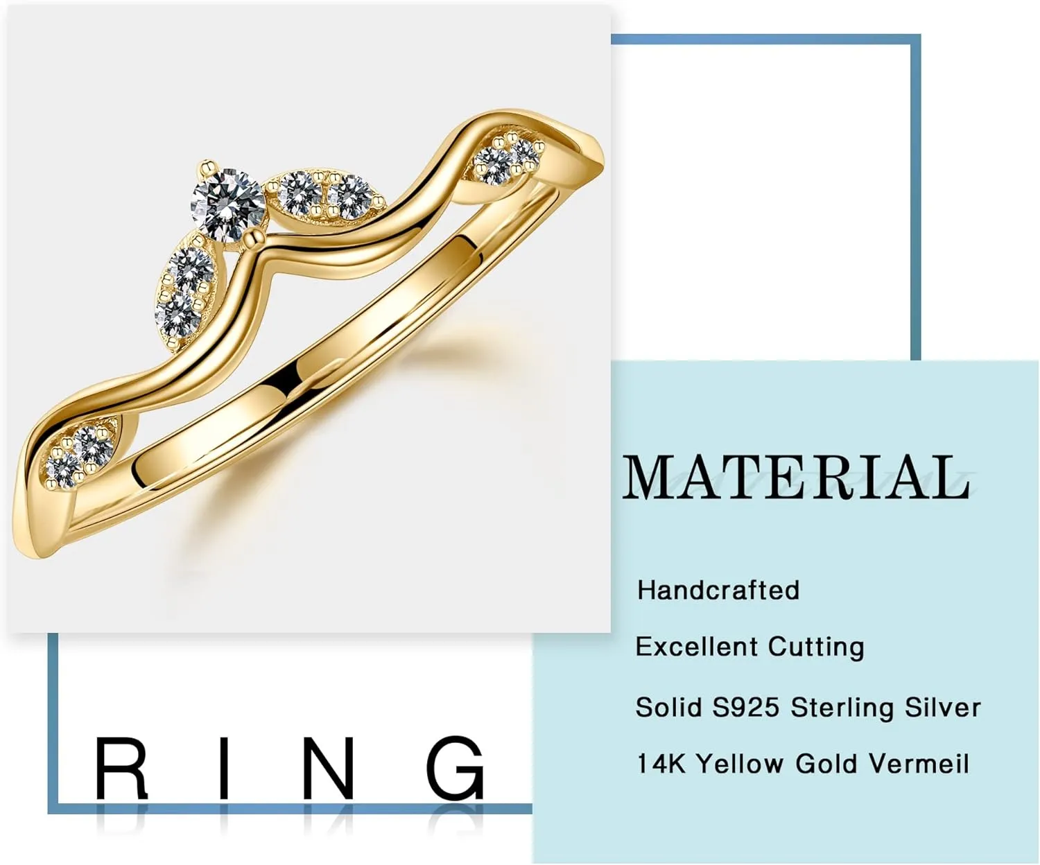MOOSEA Unique Moissanite Curved Wedding Band for Women, D Color VVS1 Clarity Lab Created Moissanite Stackable Rings 14K White Yellow Rose Gold Vermeil Moissanite Marquise Contour Band for Women Gifts