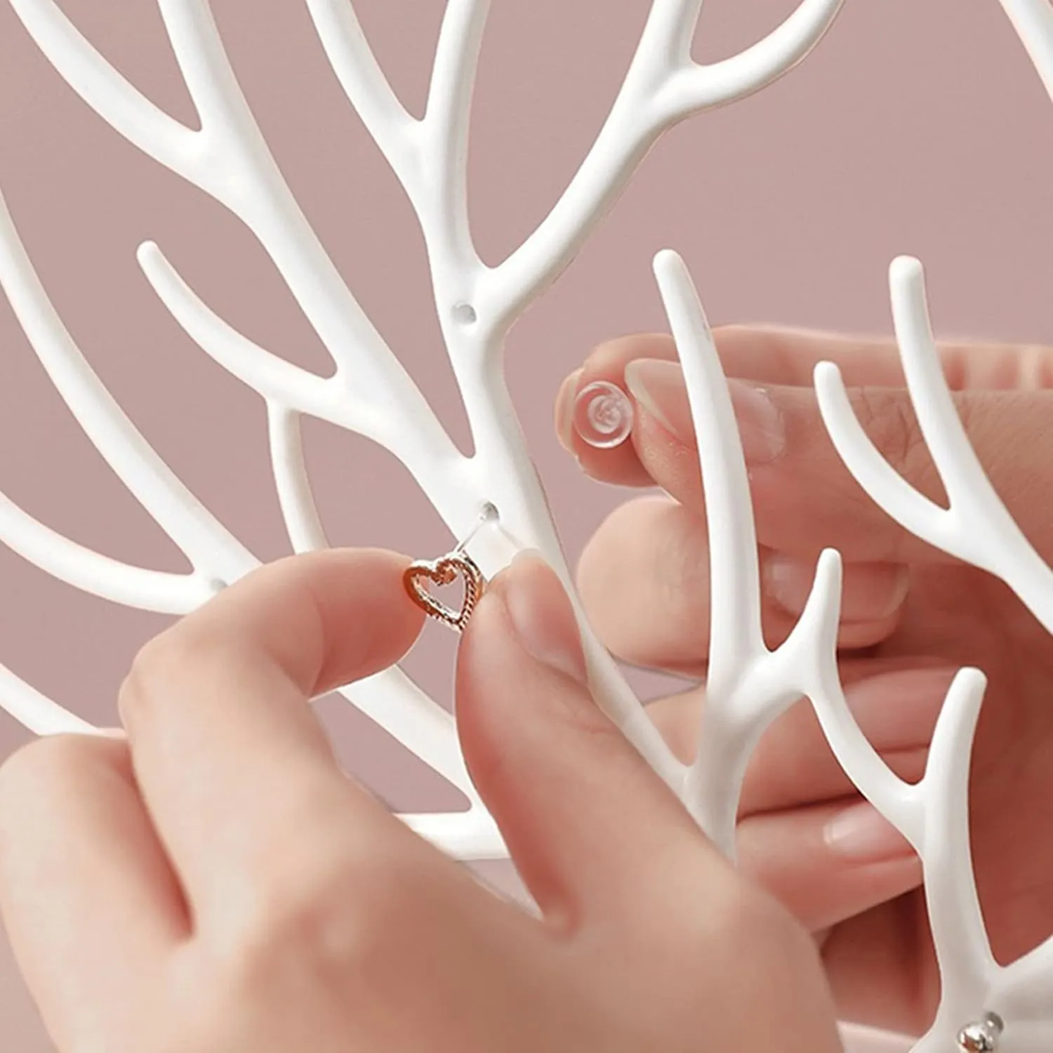 MORE&LESS Antlers Jewelry Display Stand with Aluminium alloy handle, Tree Tower Rack Hanging Organizer for Ring Earrings Necklace Bracelet, Deer Horn Tree Stand with Storage Drawer and Tray