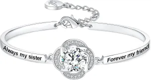 Mother's Day Badass Sister Gift, Always My Sister Forever My Friend Bangle Bracelet, Not Sisters by Blood But Sisters by Heart Women Jewelry Present from Brother BFF
