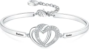 Mother's Day Badass Sister Gift, Always My Sister Forever My Friend Bangle Bracelet, Not Sisters by Blood But Sisters by Heart Women Jewelry Present from Brother BFF