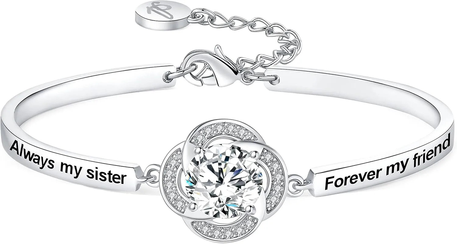 Mother's Day Badass Sister Gift, Always My Sister Forever My Friend Bangle Bracelet, Not Sisters by Blood But Sisters by Heart Women Jewelry Present from Brother BFF