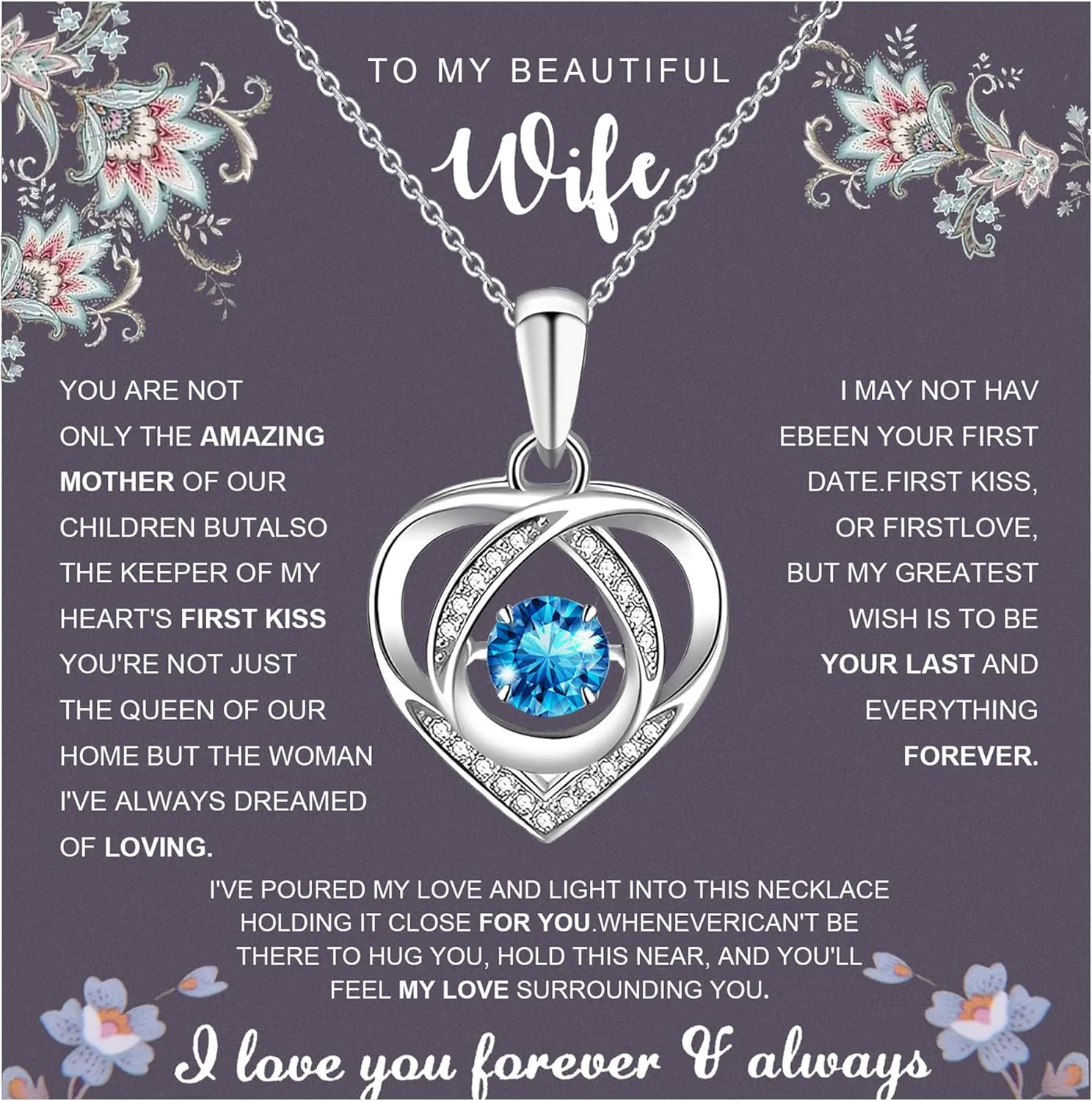 Mothers Day Gifts for Mom Women Teen Girls - 925 Sterling Silver Crystal Heart Infinity Necklace with Message Card & LED Box, Jewelry Necklace for Women, Birthday Gifts