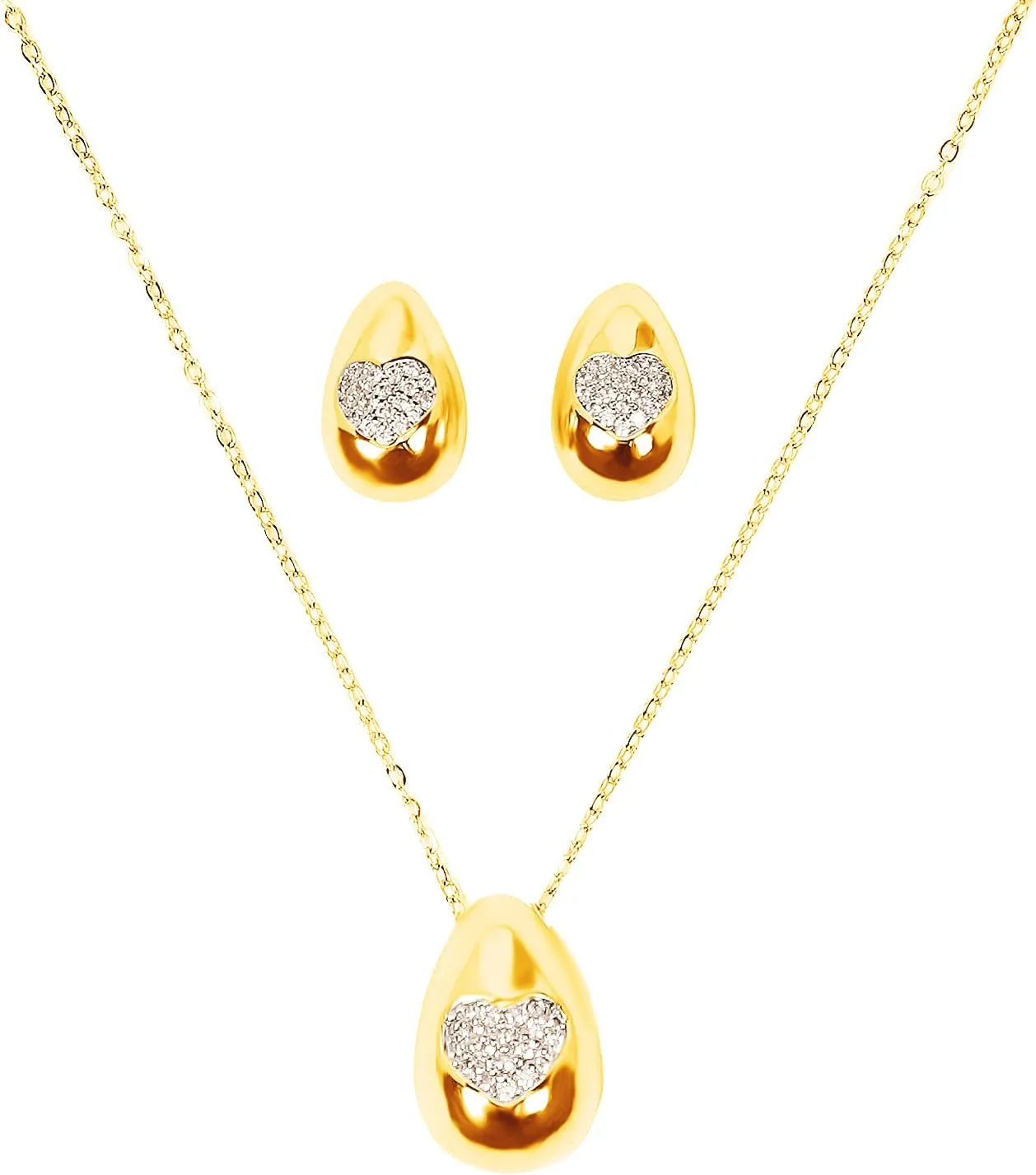 Mothers day gifts for Mom,Wife - Jewelry Sets,Women's Necklace & Earrings, Cross,Floral,Heart,Rose,Butterflies, Dragonfly & Travel-Themed Designs in Silver & Gold Plated(Water Drops & Heart - Gold)