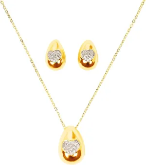 Mothers day gifts for Mom,Wife - Jewelry Sets,Women's Necklace & Earrings, Cross,Floral,Heart,Rose,Butterflies, Dragonfly & Travel-Themed Designs in Silver & Gold Plated(Water Drops & Heart - Gold)