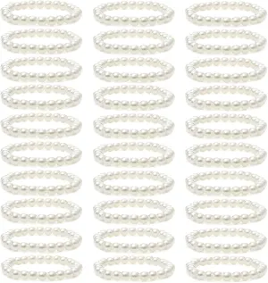 MOZAKA 30 Pieces 6mm/8mm Faux White Pearl Bracelets for Women Stackable Stretch Beaded Bracelets Simulated Pearl Bracelet Set for Bridesmaid Bridal Wedding Party Jewelry