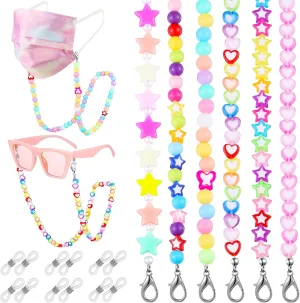 MTLEE 6 Pieces Glasses Strap for Kids Mask Lanyard Cute Beaded Glasses Chain Eyeglasses Strap for Women Girls