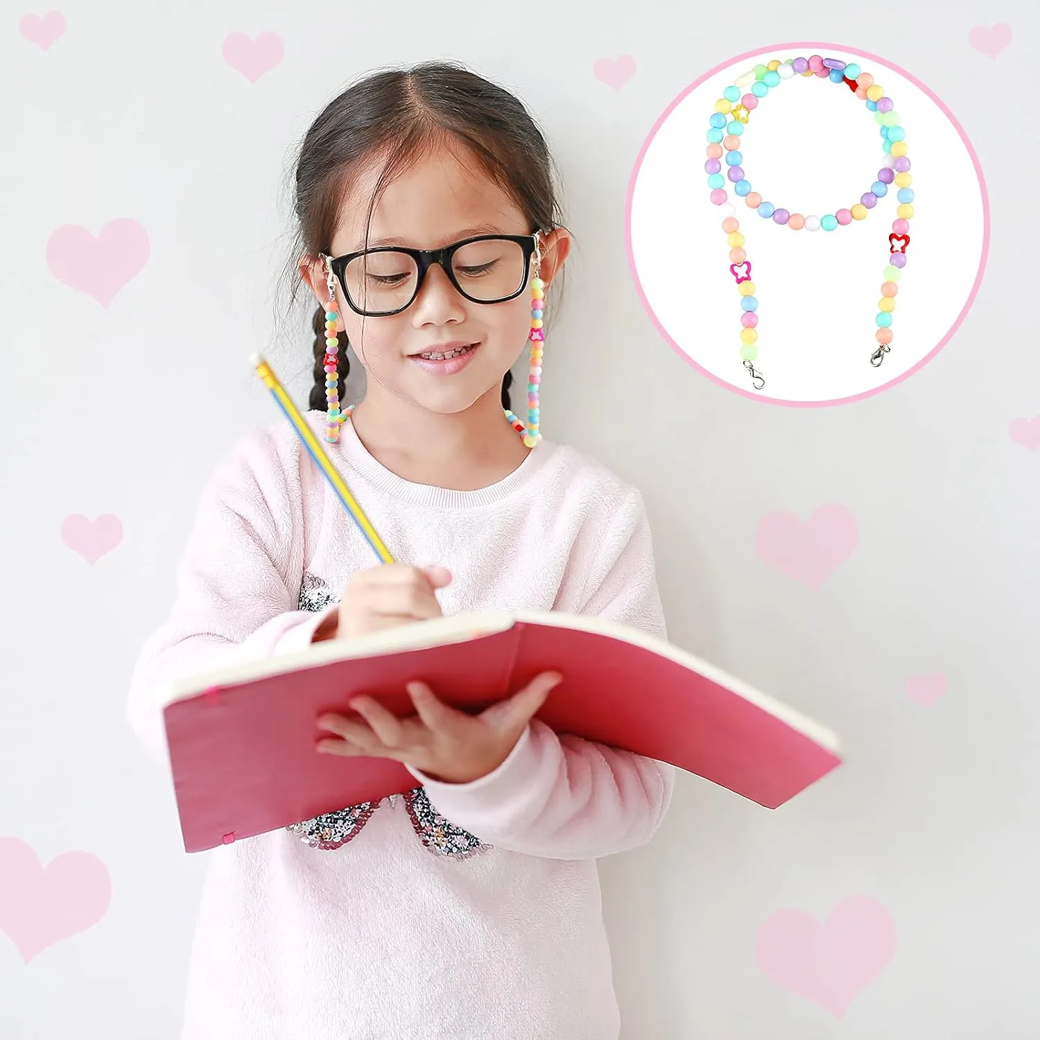 MTLEE 6 Pieces Glasses Strap for Kids Mask Lanyard Cute Beaded Glasses Chain Eyeglasses Strap for Women Girls