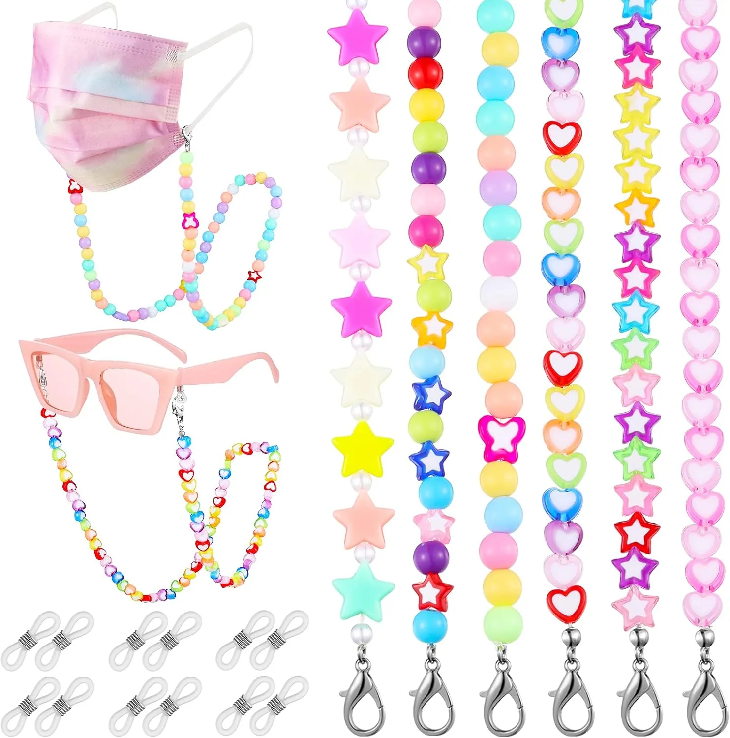 MTLEE 6 Pieces Glasses Strap for Kids Mask Lanyard Cute Beaded Glasses Chain Eyeglasses Strap for Women Girls