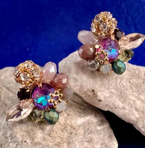 Multi Color Floral Earrings with Blue/Purple Center