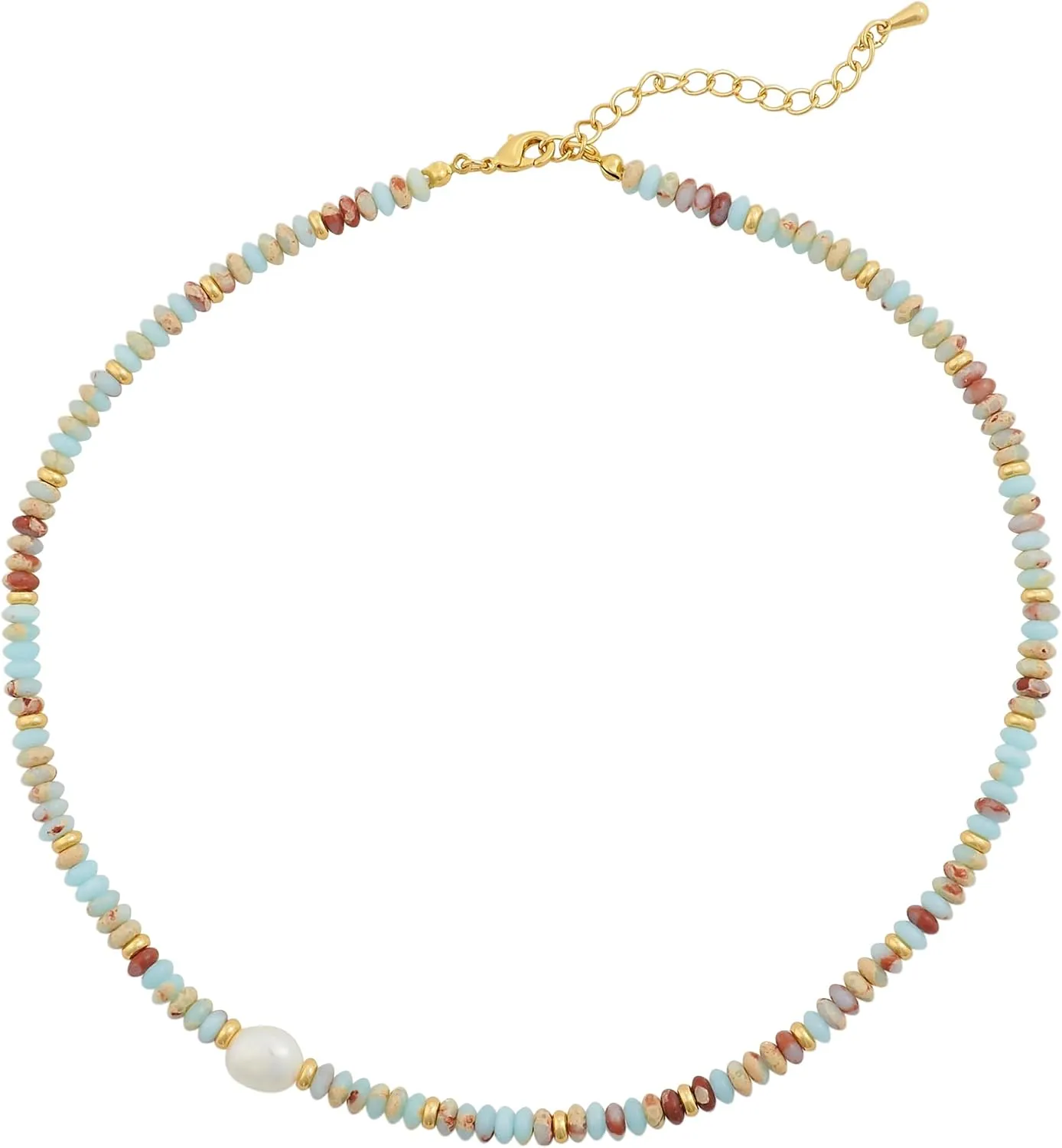 Multi-Colored Stone Beads Freshwater Pearls Strand Necklace for Women Bohemia Boho Gemstone Choker