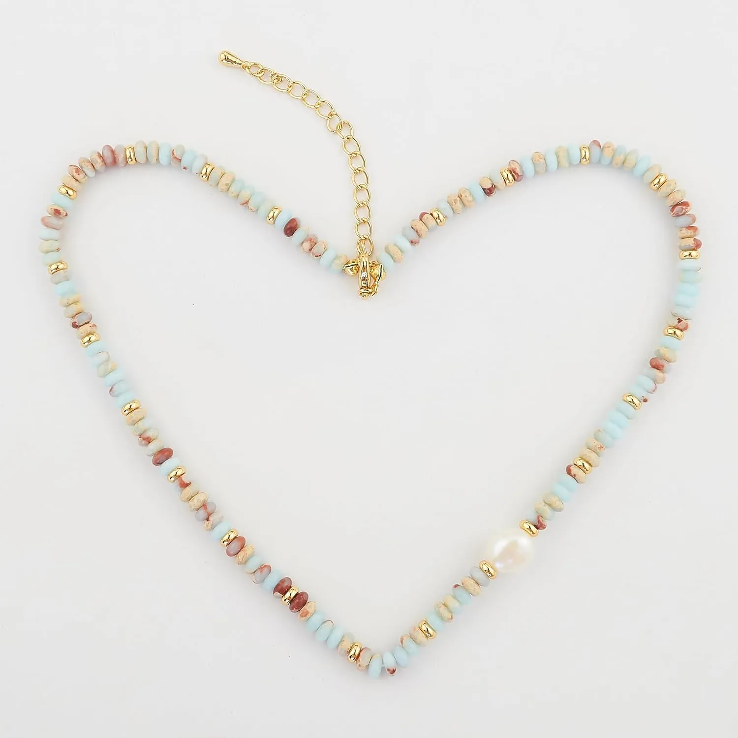 Multi-Colored Stone Beads Freshwater Pearls Strand Necklace for Women Bohemia Boho Gemstone Choker