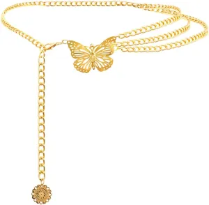 Multilayer Metal Waist Chain Belt for Women, Adjustable Women Long Belt Body Belly Jewelry for Dresses Jeans Trousers