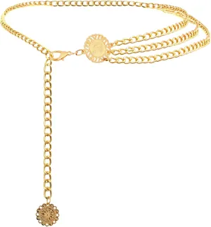 Multilayer Metal Waist Chain Belt for Women, Adjustable Women Long Belt Body Belly Jewelry for Dresses Jeans Trousers