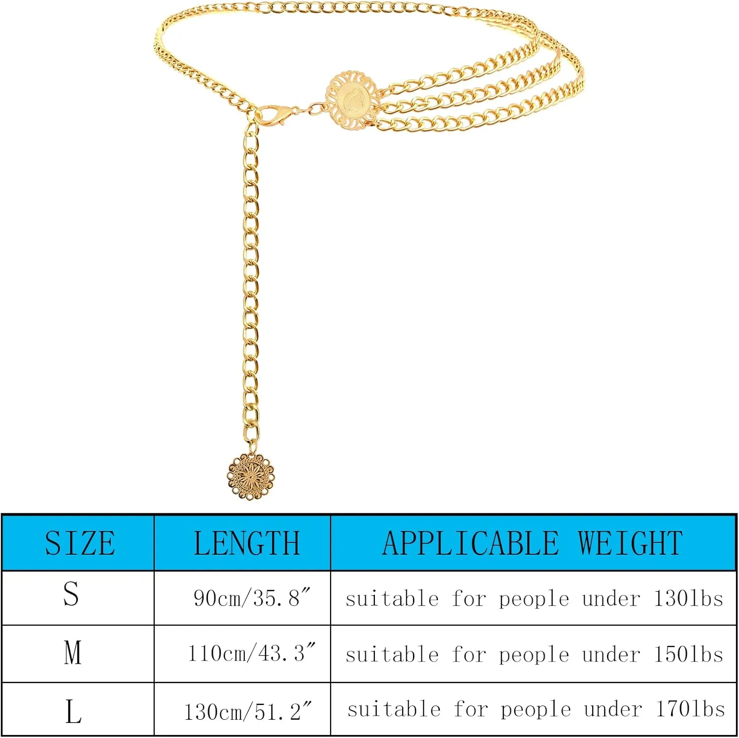 Multilayer Metal Waist Chain Belt for Women, Adjustable Women Long Belt Body Belly Jewelry for Dresses Jeans Trousers