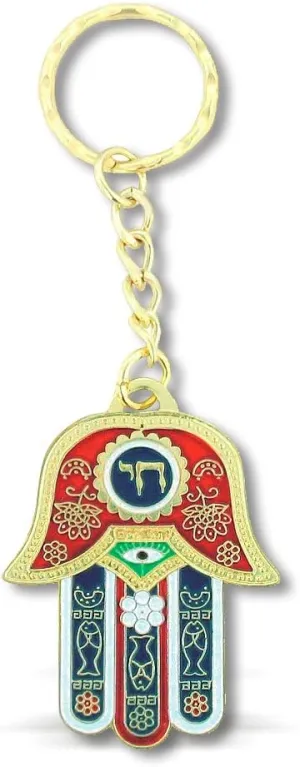 My Daily Styles Jewish Chai Living Good Luck Multicolor Hamsa Hand - Small Key Chain